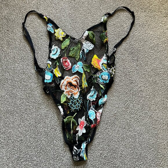 Rose & Feather Wild Thing Bodysuit Sheer Embroidered Floral Black Lingerie | S - Picture 4 of 14